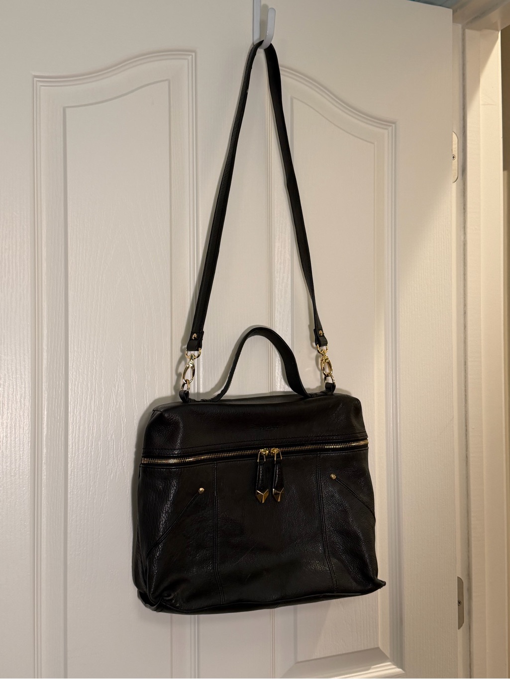Perlina Black Leather Satchel With Detachable Strap